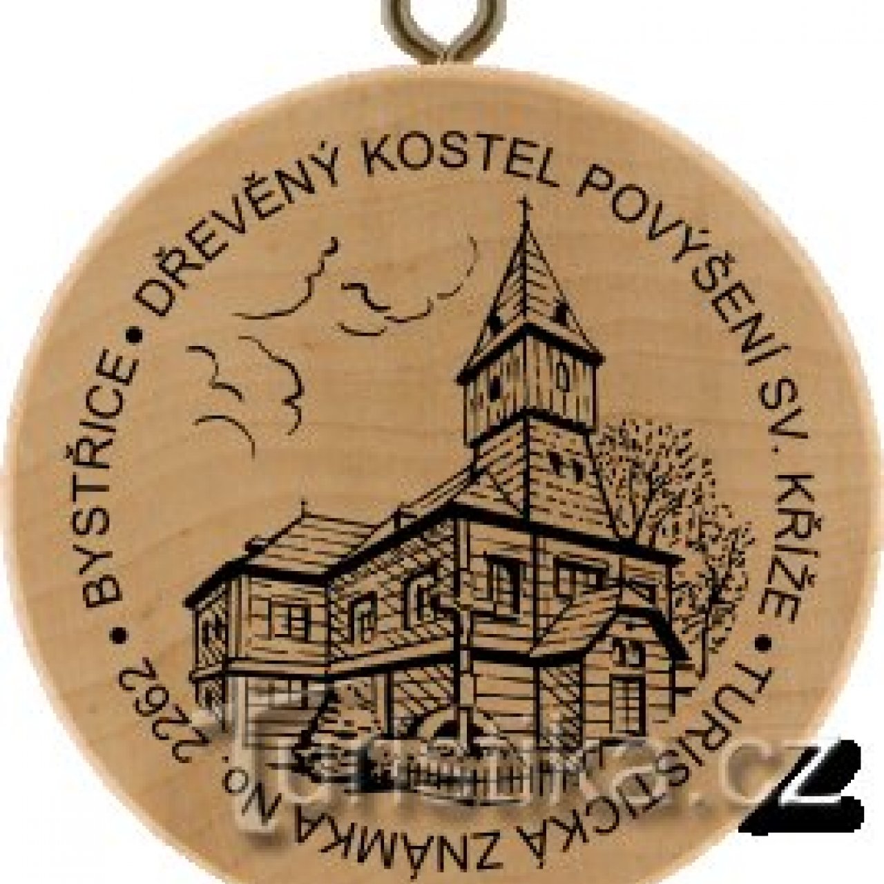 Turistická známka č. 2262 - Bystřice - dřevěný kostel Sv. Kříže
