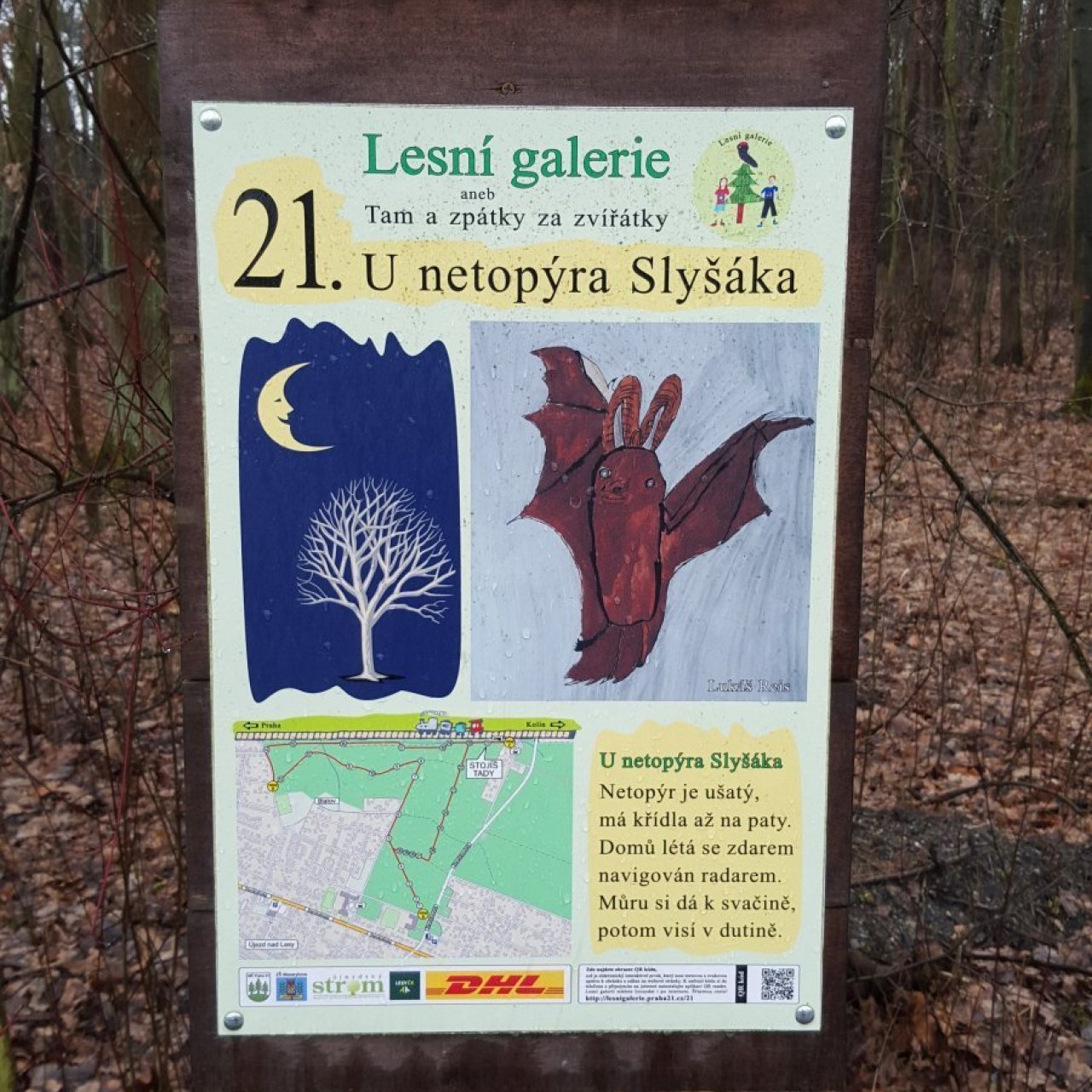 Praha-Klánovice - Lesní galerie - zastávka 21 - netopýr Slyšák
