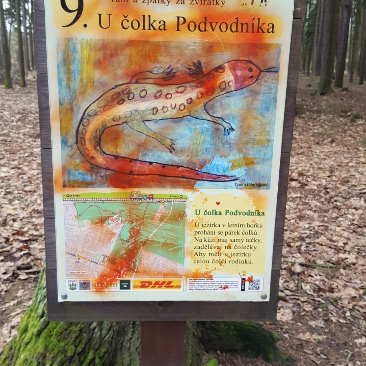Praha-Klánovice - Lesní galerie - zastávka 9 - čolek Podvodník